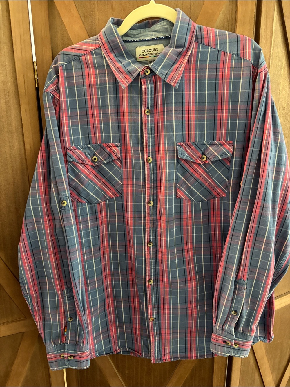 ALEXANDER JULIAN Red and Blue Plaid Long-Sleeve Button-Down Shirt SIZE XL